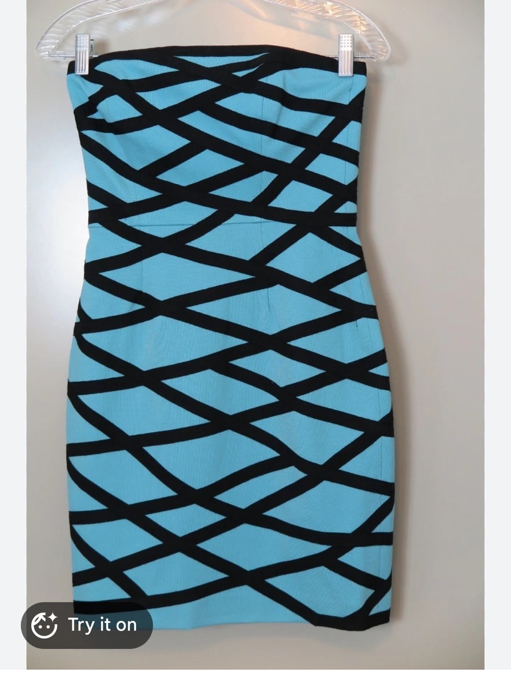 Cynthia Steffe Strapless Turquoise and Black Patterned Dress